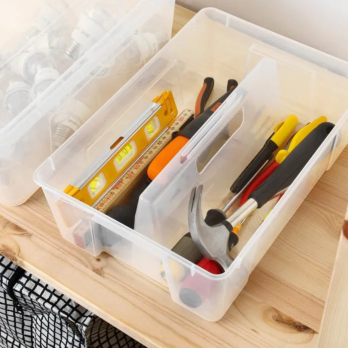 IKEA SAMLA insert showing 2 compartments inside box