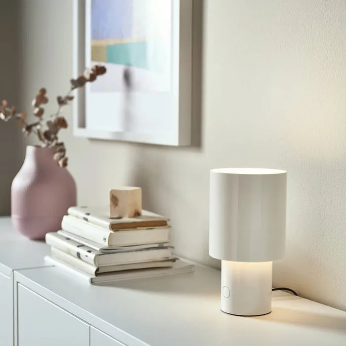 IKEA SPETSBOJ white table lamp in living room